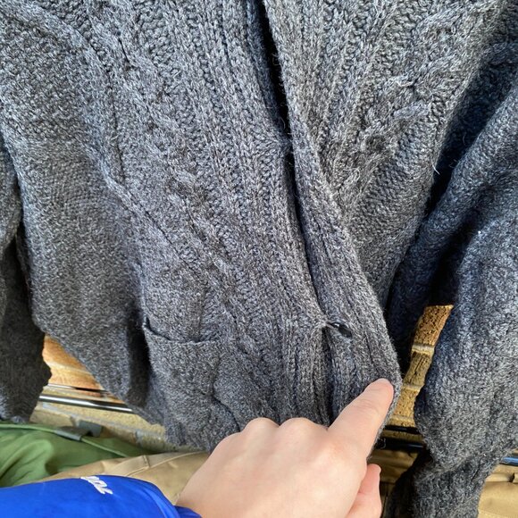 Aran Crafts Merino Wool Cable Knit Cardigan Sweater Gray XL MADE IN IRELAND - Picture 5 of 10